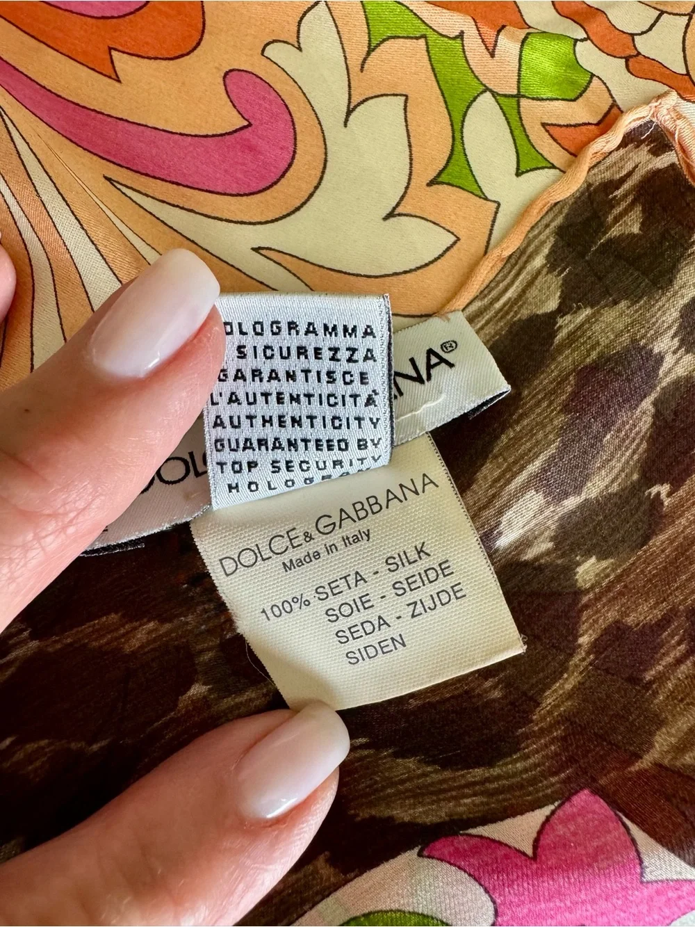 Vintage Designer Dolce & Gabbana 100% Silk Scarf Made in Italy